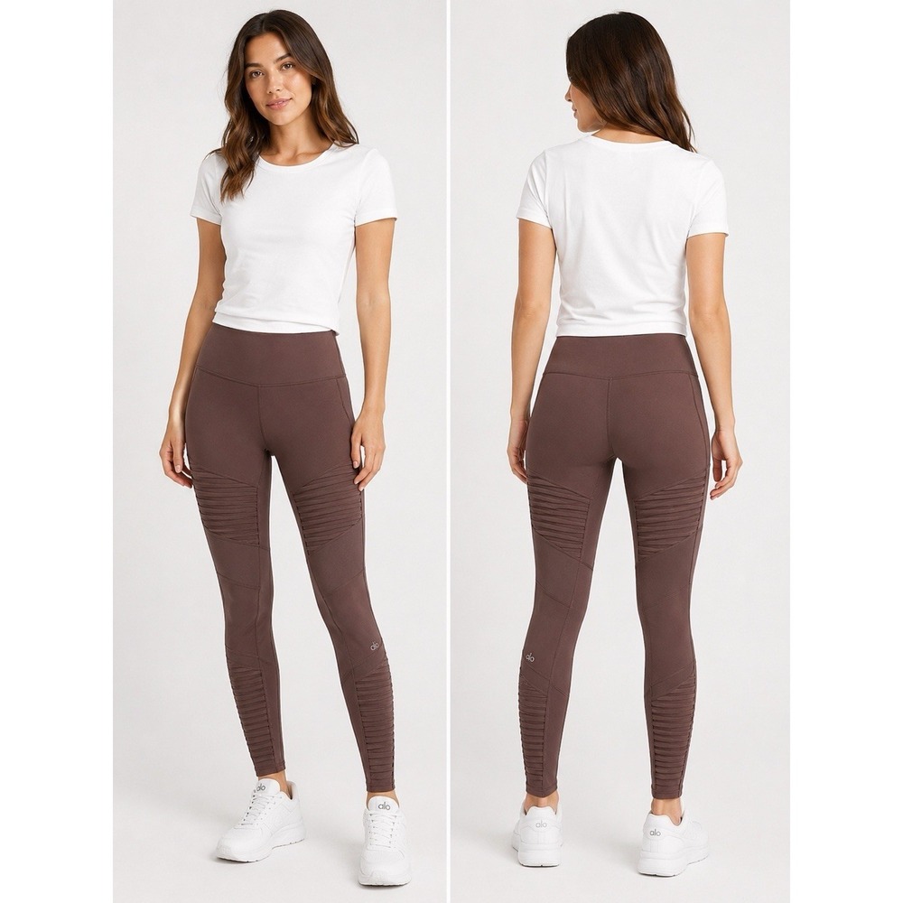 Alo Yoga Taupe Pink Small S Moto Leggings High Waisted Athletic Gym Wear